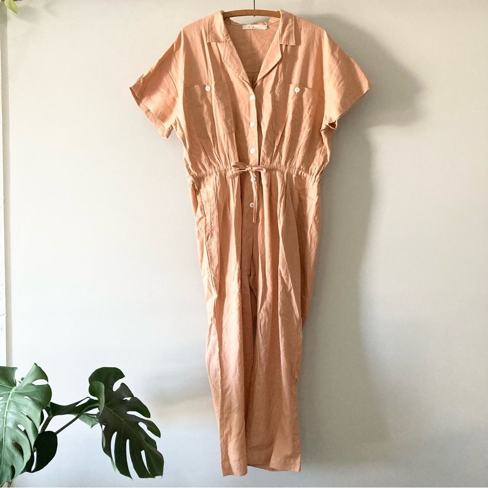 At Dawn. Jumpsuit Linen Blend Natural Tan Cream‎ Beige S